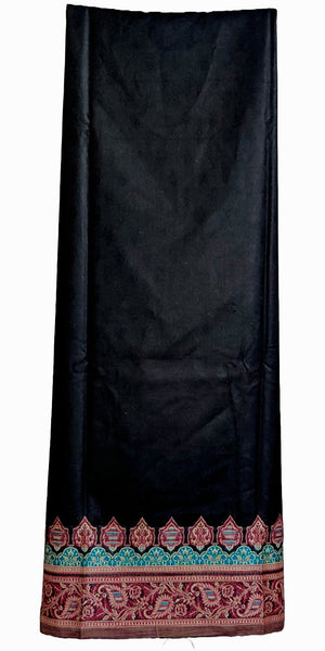 DARK BROWN-BLACK (Khadi Silk Style/Look) KASHMIRI KANI WOVEN VISCOSE WOOL UNSTITCHED SALWAR KAMEEZ SHAWL/STOLL SUIT DRESS MATERIAL LADIES DEN