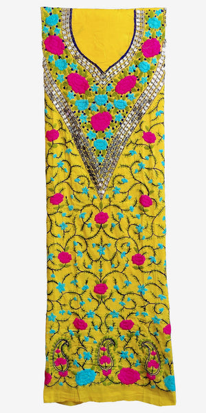 YELLOW COTTON CUSTOM STITCHED HAND EMBROIDERED KURTI KURTA OR SALWAR KAMEEZ UP TO READY SIZE 54 (stitching included) LADIES DEN